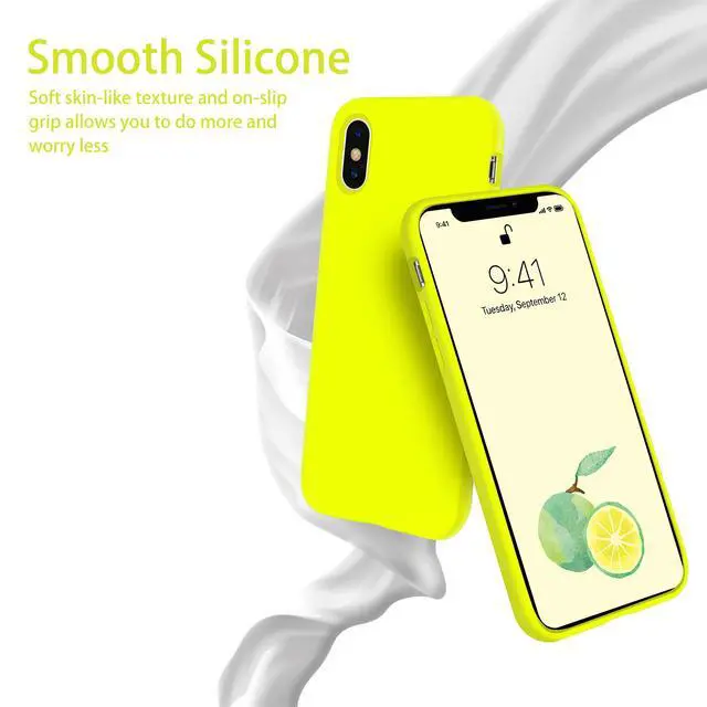 Alt view image 5 of 7 - OTOFLY Liquid Silicone Gel Rubber Full Body Protection Shockproof Case for iPhone Xs/iPhone XAnti-Scratch&Fingerprint Basic-CasesCompatible with iPhone X/iPhone Xs, (Fluorescent Yellow)