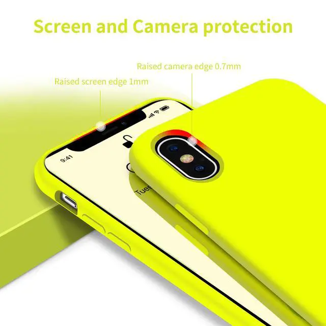 Alt view image 6 of 7 - OTOFLY Liquid Silicone Gel Rubber Full Body Protection Shockproof Case for iPhone Xs/iPhone XAnti-Scratch&Fingerprint Basic-CasesCompatible with iPhone X/iPhone Xs, (Fluorescent Yellow)
