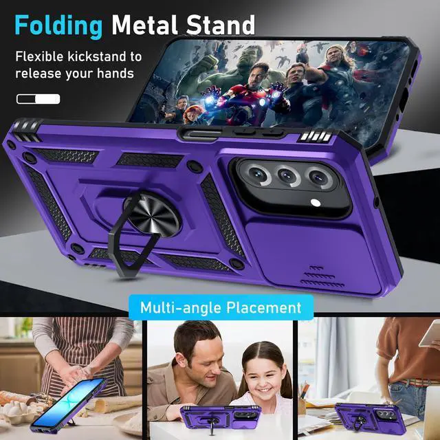 Alt view image 2 of 7 - Janmitta Compatible with Samsung Galaxy A17 5G Case Built in Slide Camera Lens Cover+Screen Protector+Finger Ring Holder Kickstand,Heavy Duty Shockproof Full Body Phone Cover,Purple