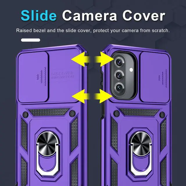 Alt view image 3 of 7 - Janmitta Compatible with Samsung Galaxy A17 5G Case Built in Slide Camera Lens Cover+Screen Protector+Finger Ring Holder Kickstand,Heavy Duty Shockproof Full Body Phone Cover,Purple