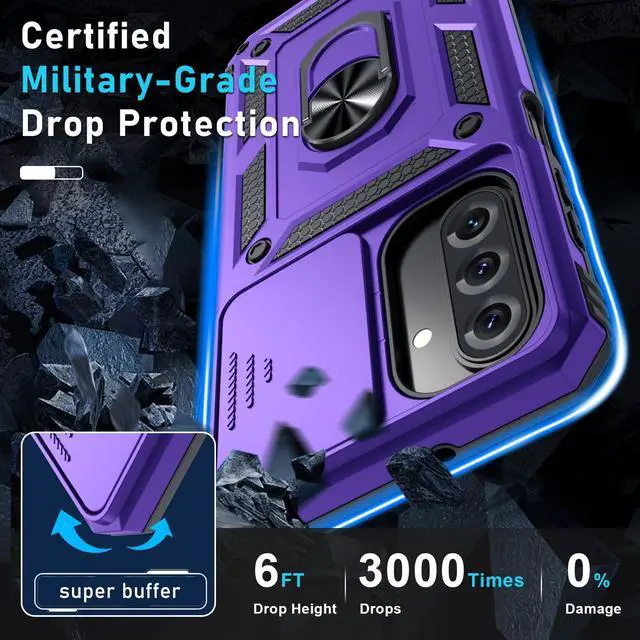 Alt view image 5 of 7 - Janmitta Compatible with Samsung Galaxy A17 5G Case Built in Slide Camera Lens Cover+Screen Protector+Finger Ring Holder Kickstand,Heavy Duty Shockproof Full Body Phone Cover,Purple