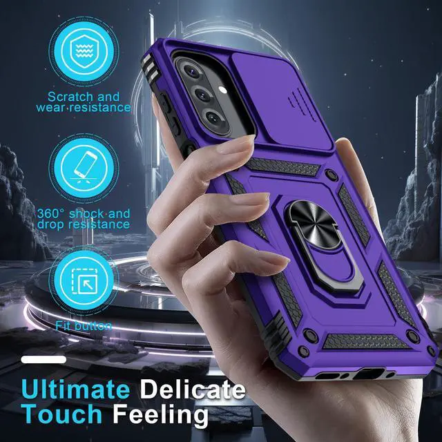 Alt view image 7 of 7 - Janmitta Compatible with Samsung Galaxy A17 5G Case Built in Slide Camera Lens Cover+Screen Protector+Finger Ring Holder Kickstand,Heavy Duty Shockproof Full Body Phone Cover,Purple