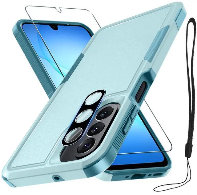 Main image of RMOCR Case for Samsung Galaxy A17 5G Phone Cover with Screen Protector+Camera Lens Cover,Military Grade Heavy Duty Shockproof PhoneCase with Wrist Lanyard Strap for Sam A17,Mint Green