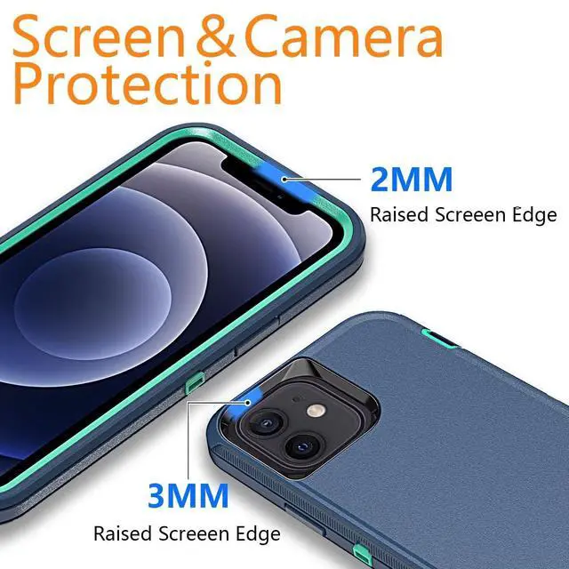 Alt view image 5 of 5 - YmhxcY iPhone 12 Case & 12 Pro Case, Heavy Duty Shockproof 3-Layer Protection, Compatible Blue/Turquoise (6.1 inch)