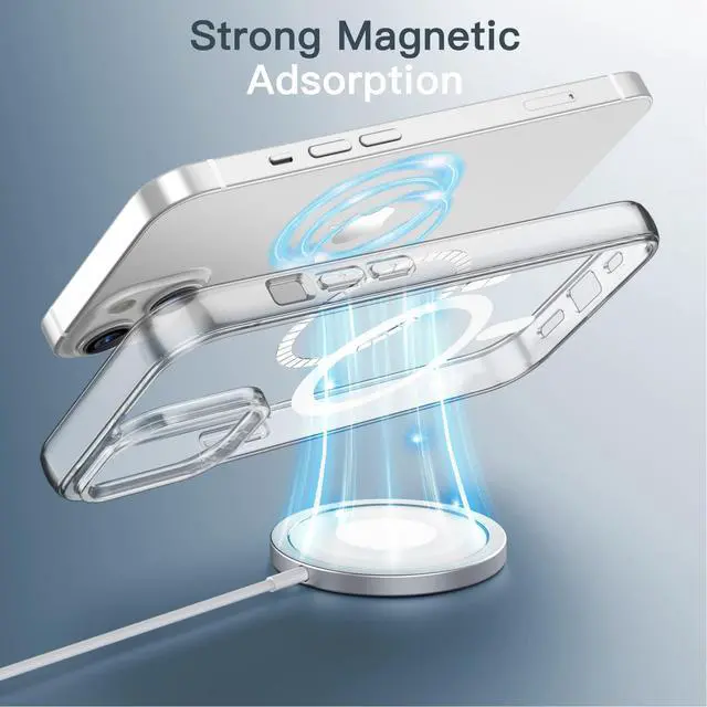 Alt view image 3 of 7 - JETech Magnetic Case for iPhone 14 6.1-Inch Compatible with MagSafe Wireless Charging, Shockproof Phone Bumper Cover, Anti-Scratch Clear Back (Clear)