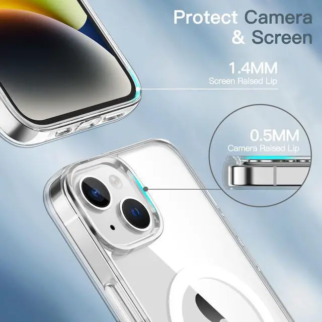 Alt view image 6 of 7 - JETech Magnetic Case for iPhone 14 6.1-Inch Compatible with MagSafe Wireless Charging, Shockproof Phone Bumper Cover, Anti-Scratch Clear Back (Clear)