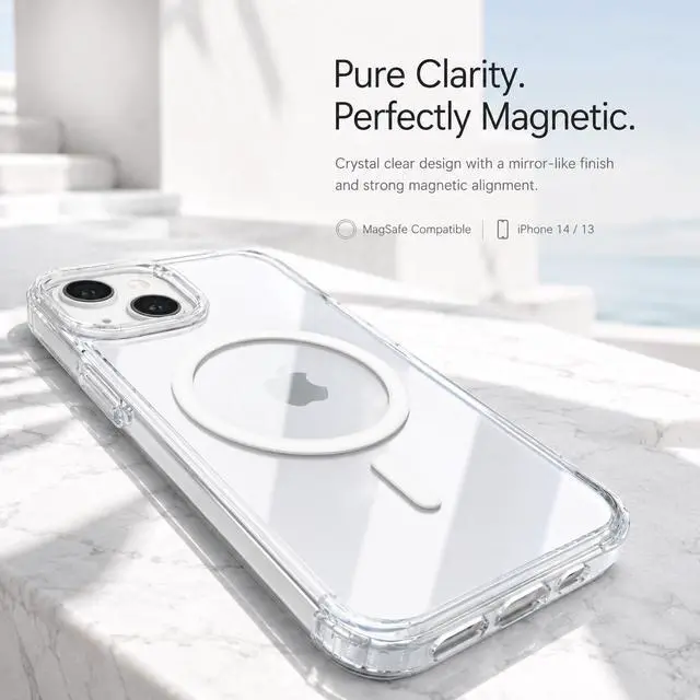 Alt view image 2 of 7 - LUNOVATE Magnetic Shockproof for iPhone 14/13 Case Clear, Protective Cover Anti Yellow Transparent Phone Case with 2 Screen Protector for iPhone 14 / iPhone 13 - Clear