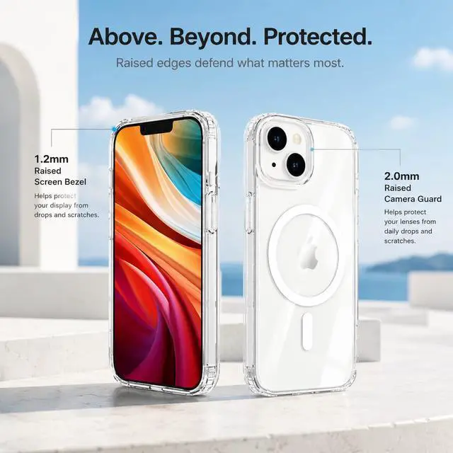 Alt view image 6 of 7 - LUNOVATE Magnetic Shockproof for iPhone 14/13 Case Clear, Protective Cover Anti Yellow Transparent Phone Case with 2 Screen Protector for iPhone 14 / iPhone 13 - Clear