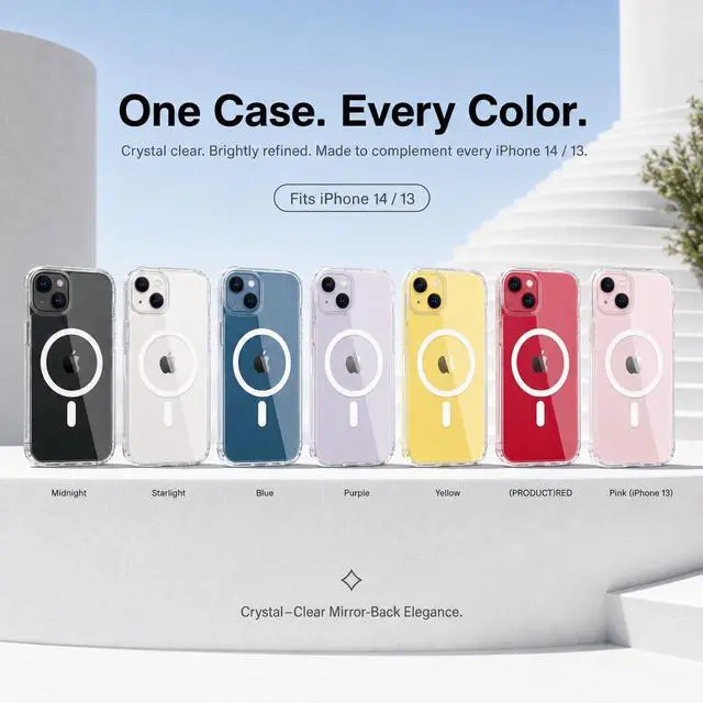 Alt view image 7 of 7 - LUNOVATE Magnetic Shockproof for iPhone 14/13 Case Clear, Protective Cover Anti Yellow Transparent Phone Case with 2 Screen Protector for iPhone 14 / iPhone 13 - Clear
