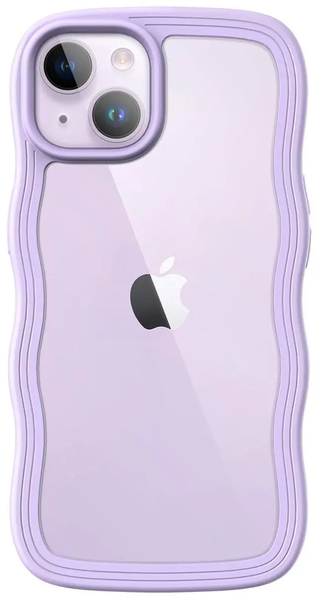 Main image of JETech Cute Case for iPhone 14 6.1-Inch, Wave Frame Curly Shape Shockproof Phone Cover for Women and Girls, Clear Hard PC Back (Purple)