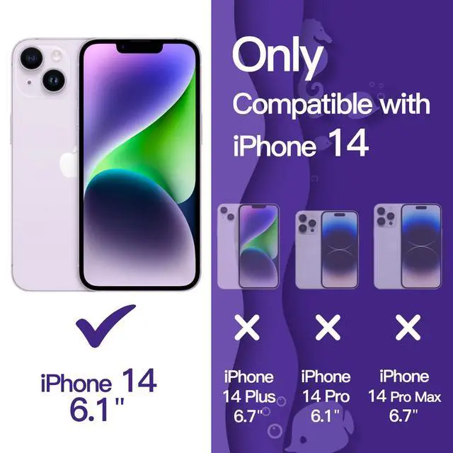 Alt view image 2 of 7 - JETech Cute Case for iPhone 14 6.1-Inch, Wave Frame Curly Shape Shockproof Phone Cover for Women and Girls, Clear Hard PC Back (Purple)