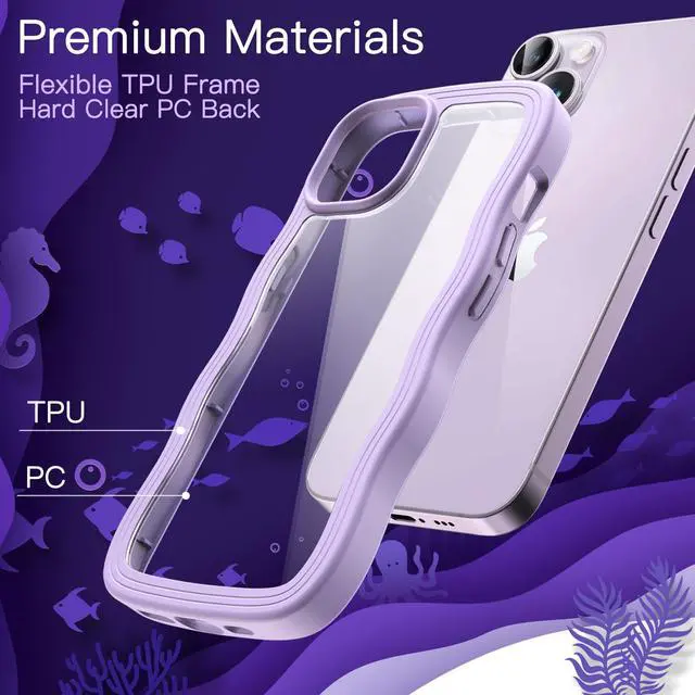 Alt view image 4 of 7 - JETech Cute Case for iPhone 14 6.1-Inch, Wave Frame Curly Shape Shockproof Phone Cover for Women and Girls, Clear Hard PC Back (Purple)