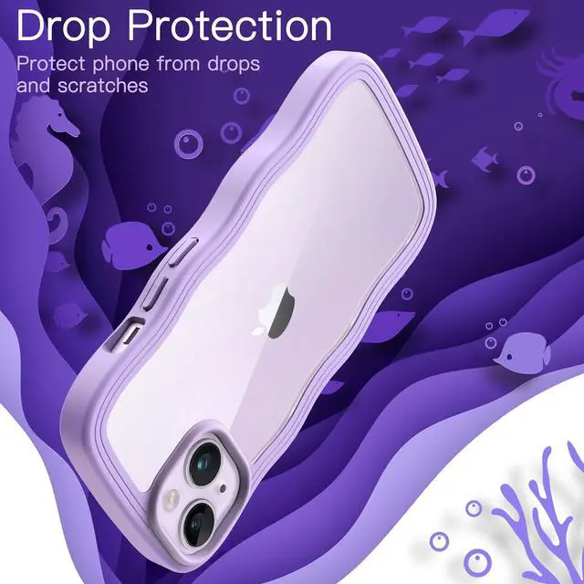 Alt view image 6 of 7 - JETech Cute Case for iPhone 14 6.1-Inch, Wave Frame Curly Shape Shockproof Phone Cover for Women and Girls, Clear Hard PC Back (Purple)