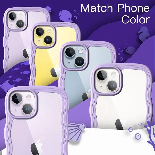 Alt view image 7 of 7 - JETech Cute Case for iPhone 14 6.1-Inch, Wave Frame Curly Shape Shockproof Phone Cover for Women and Girls, Clear Hard PC Back (Purple)