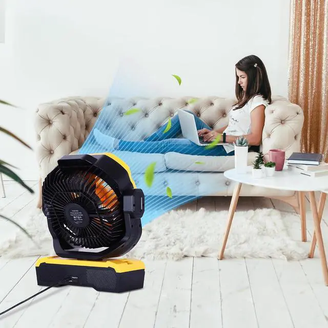 Alt view image 5 of 7 - Battery Powered Fan Powerful Airflow Battery Operated Air Circulator Fan for Bedroom,Quiet & 360°Auto Oscillating Rechargeable Camping Fans with LED Light (RGBW) X66 Yellow