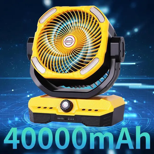 Alt view image 2 of 7 - Battery Powered Fan Powerful Airflow Battery Operated Air Circulator Fan for Bedroom,Quiet & 360°Auto Oscillating Rechargeable Camping Fans with LED Light (RGBW) X66 Yellow