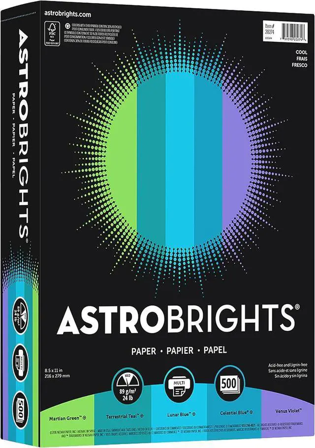 Main image of Astrobrights Color Paper - "Cool" Assortment, 24 lb Bond Weight, 8.5 x 11, Assorted Cool Colors, 500/Ream