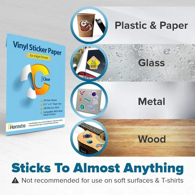 Alt view image 6 of 6 - Printable Vinyl Sticker Paper for Inkjet Printer - Self Adhesive Frosty Clear Waterproof Sticker Paper - 80 Sheets 8.5x11 - Easy Cut & Peel, Premium Quality Sticker Printer Paper for Crafts, Decals