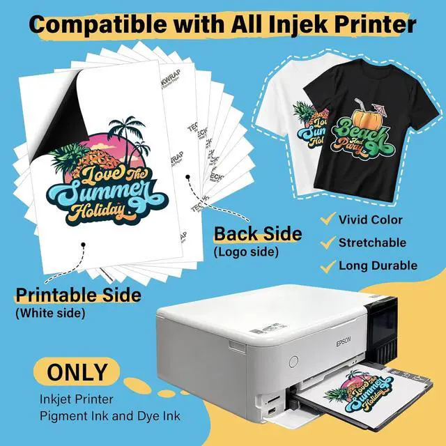 Alt view image 3 of 7 - TECKWRAP Printable Heat Transfer Paper for T-Shirts 15 Sheets, 8.3" X 11.7" Printable Heat Transfer Vinyl for Inkjet Printer, Iron on Transfer Paper for Light and Dark Fabric (Matte White)