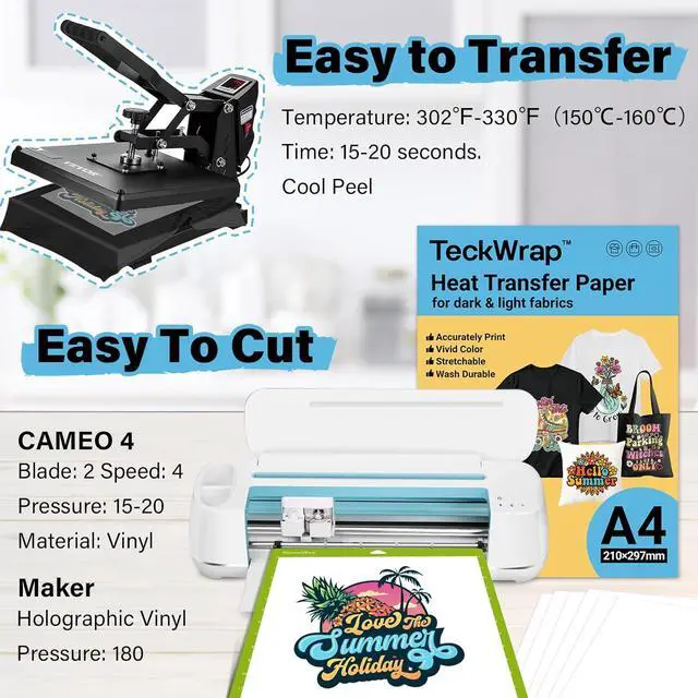 Alt view image 4 of 7 - TECKWRAP Printable Heat Transfer Paper for T-Shirts 15 Sheets, 8.3" X 11.7" Printable Heat Transfer Vinyl for Inkjet Printer, Iron on Transfer Paper for Light and Dark Fabric (Matte White)