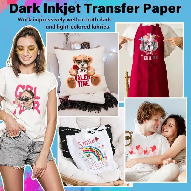 Alt view image 7 of 7 - TECKWRAP Printable Heat Transfer Paper for T-Shirts 15 Sheets, 8.3" X 11.7" Printable Heat Transfer Vinyl for Inkjet Printer, Iron on Transfer Paper for Light and Dark Fabric (Matte White)