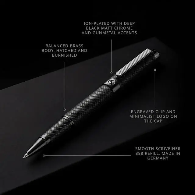 Alt view image 3 of 5 - Scriveiner All Black Rollerball Pen - Stunning Luxury All Metal Matt Black Pen, Schmidt Ink Refill, Best Roller Ball Gift Set for Men & Women, Professional, Executive Office, Nice Pens