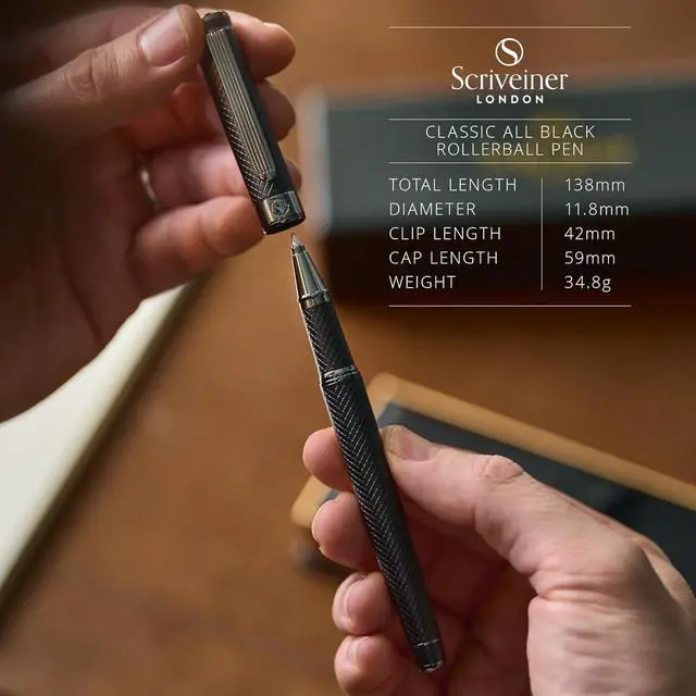 Alt view image 4 of 5 - Scriveiner All Black Rollerball Pen - Stunning Luxury All Metal Matt Black Pen, Schmidt Ink Refill, Best Roller Ball Gift Set for Men & Women, Professional, Executive Office, Nice Pens