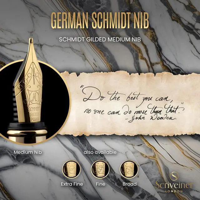 Alt view image 5 of 7 - Scriveiner Silver Chrome Fountain Pen - Stunning Luxury Pen, Real Gold Finish Schmidt Gilded Nib (Medium), Best Pen Gift Set for Men & Women, Professional, Executive Office, Nice Pens