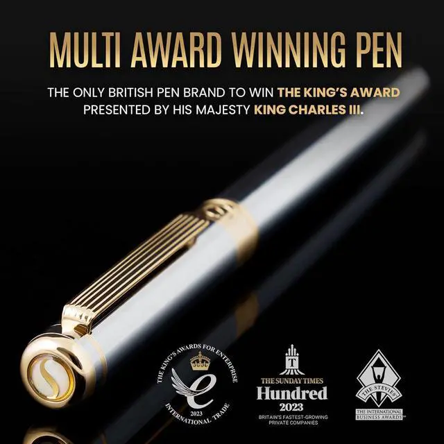 Alt view image 2 of 7 - Scriveiner Silver Chrome Fountain Pen - Stunning Luxury Pen, Real Gold Finish Schmidt Gilded Nib (Medium), Best Pen Gift Set for Men & Women, Professional, Executive Office, Nice Pens