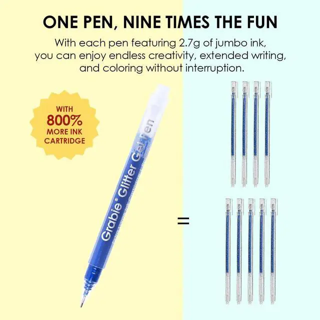 Alt view image 2 of 6 - Grabie Jumbo Glitter Gel Pens Set of 18, Metallic Sparkle Gel Ink Pens, Large Capacity Vibrant Glitter Pens for Coloring Books, Drawing, Journaling, Scrapbooking & DIY Crafts, Smooth Writing Art Pens