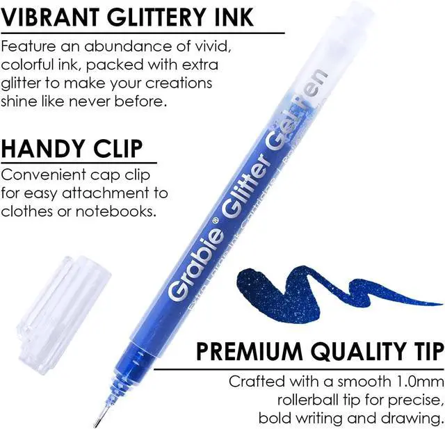 Alt view image 3 of 6 - Grabie Jumbo Glitter Gel Pens Set of 18, Metallic Sparkle Gel Ink Pens, Large Capacity Vibrant Glitter Pens for Coloring Books, Drawing, Journaling, Scrapbooking & DIY Crafts, Smooth Writing Art Pens