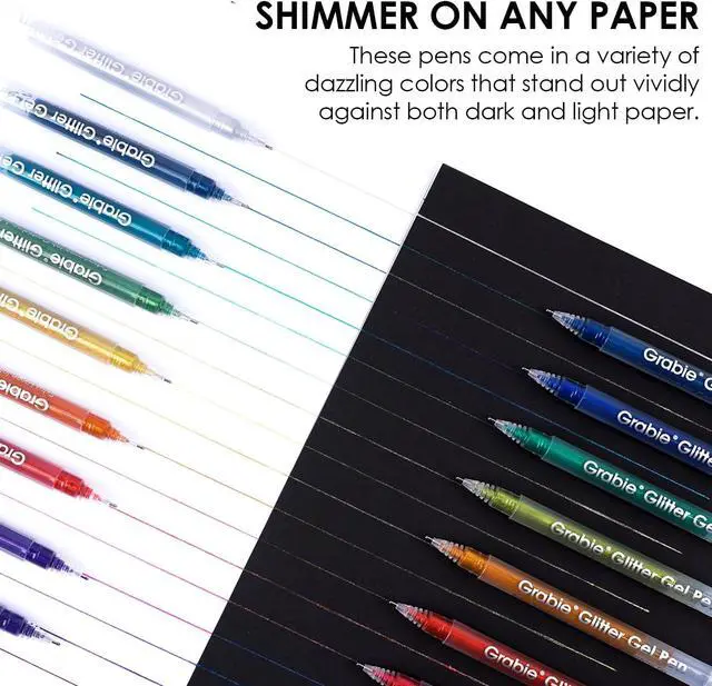 Alt view image 4 of 6 - Grabie Jumbo Glitter Gel Pens Set of 18, Metallic Sparkle Gel Ink Pens, Large Capacity Vibrant Glitter Pens for Coloring Books, Drawing, Journaling, Scrapbooking & DIY Crafts, Smooth Writing Art Pens