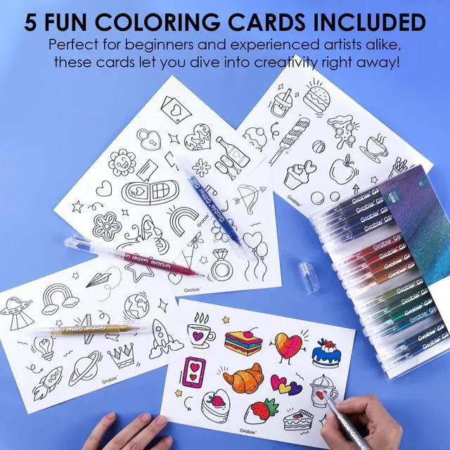 Alt view image 6 of 6 - Grabie Jumbo Glitter Gel Pens Set of 18, Metallic Sparkle Gel Ink Pens, Large Capacity Vibrant Glitter Pens for Coloring Books, Drawing, Journaling, Scrapbooking & DIY Crafts, Smooth Writing Art Pens