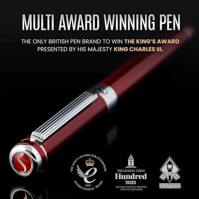 Alt view image 2 of 7 - Scriveiner Deep Crimson Red Fountain Pen - Stunning Luxury Pen with Chrome Finish, Schmidt Nib (Medium), Best Pen Gift Set for Men & Women, Professional, Executive, Office, Nice Pens