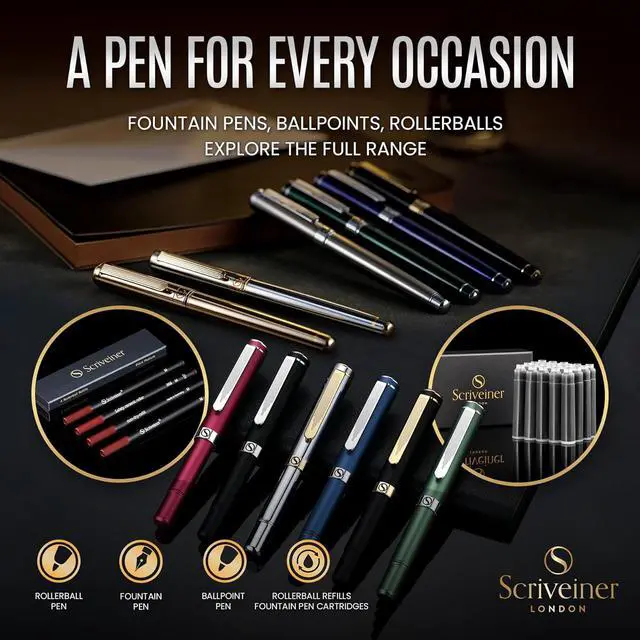 Alt view image 6 of 7 - Scriveiner Deep Crimson Red Fountain Pen - Stunning Luxury Pen with Chrome Finish, Schmidt Nib (Medium), Best Pen Gift Set for Men & Women, Professional, Executive, Office, Nice Pens