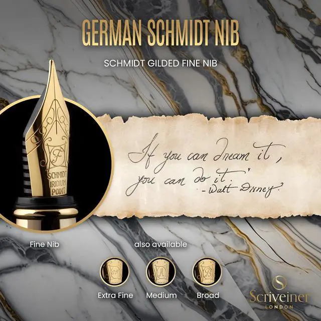 Alt view image 5 of 7 - Scriveiner Silver Chrome Fountain Pen - Stunning Luxury Pen, Real Gold Finish, Schmidt Gilded Nib (Fine), Best Gift Set for Men & Women Professional Executive Office Fancy Nice Designer Pen