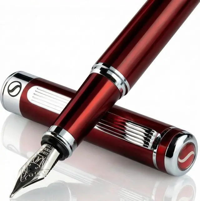 Main image of Scriveiner Deep Crimson Red Fountain Pen - Stunning Luxury Pen with Chrome Finish, Schmidt Nib (Medium), Best Pen Gift Set for Men & Women, Professional, Executive, Office, Nice Pens