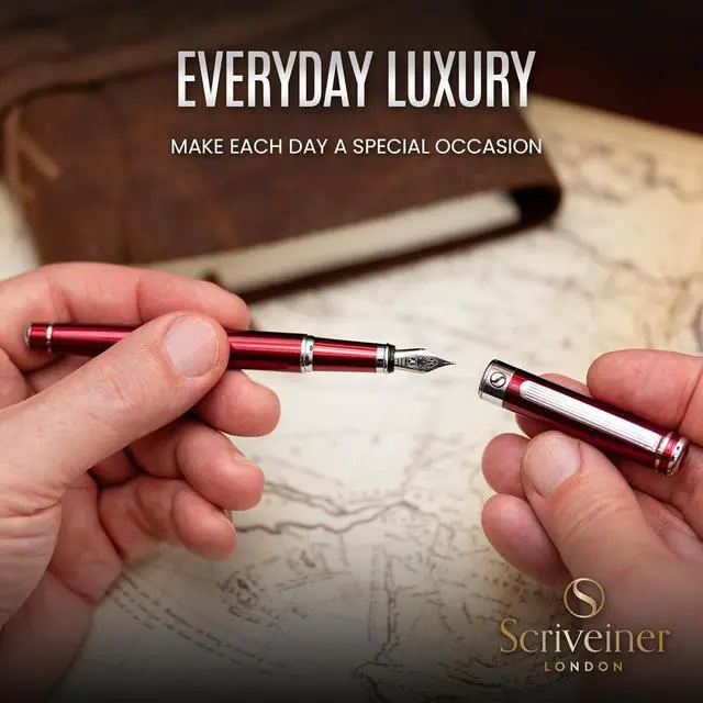 Alt view image 7 of 7 - Scriveiner Deep Crimson Red Fountain Pen - Stunning Luxury Pen with Chrome Finish, Schmidt Nib (Medium), Best Pen Gift Set for Men & Women, Professional, Executive, Office, Nice Pens