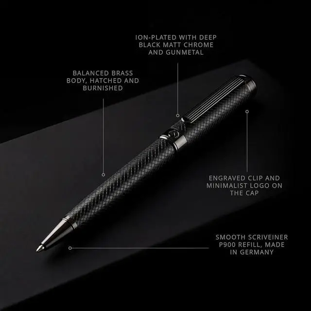 Alt view image 3 of 7 - Scriveiner All Black Ballpoint Pen -Stunning Luxury All Metal Matt Black Pen, Schmidt Black Refill, Best Gift Set for Men & Women, Professional Executive Office, Nice Fancy Designer Pens