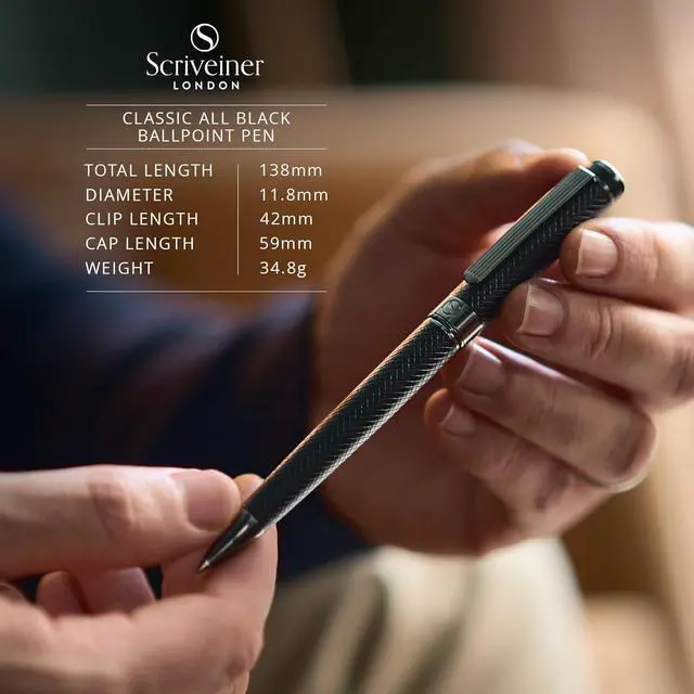 Alt view image 4 of 7 - Scriveiner All Black Ballpoint Pen -Stunning Luxury All Metal Matt Black Pen, Schmidt Black Refill, Best Gift Set for Men & Women, Professional Executive Office, Nice Fancy Designer Pens