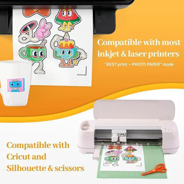 Alt view image 5 of 7 - QYH Printable Vinyl Sticker Paper for Inkjet & Laser Printer - Matte White Waterproof, 50 Sheets Vivid Colors, Compatible with Cricut, Silhouette, Ideal for Small Business & DIY- 8.5"x11"