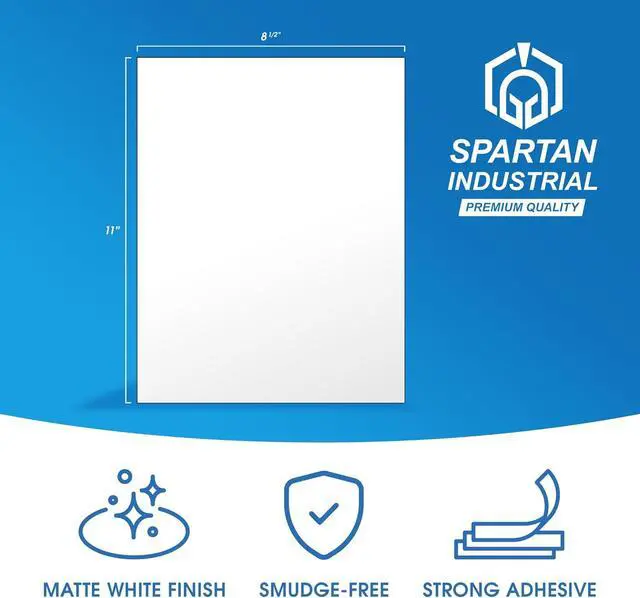 Alt view image 2 of 7 - 8.5" X 11" Matte White Full Sheet Labels (100 Sheets, 100 Stickers) Printable Sticker Paper for Laser & Inkjet Printers - Spartan Industrial Template R026