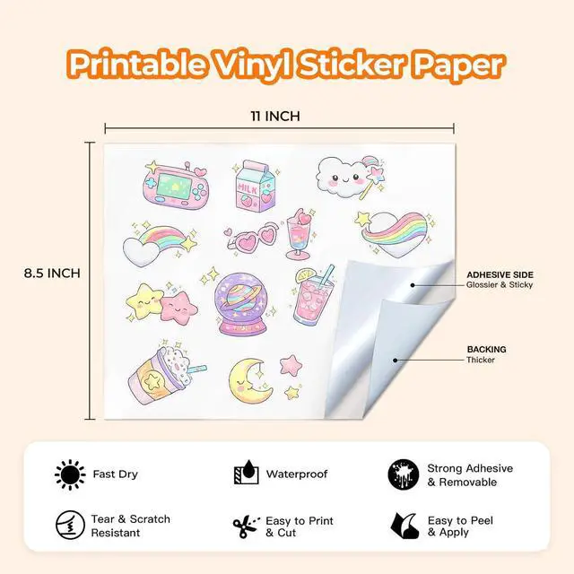 Alt view image 5 of 7 - JANDJPACKAGING Printable Vinyl for Inkjet Printer - 55 Pack Matte White Printable Vinyl Sticker Paper Dries Quickly Vivid Colors, Holds Ink Well, Tear Resistant, Inkjet & Laser Printer