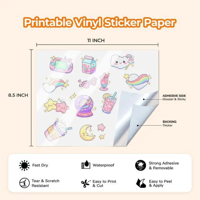 Alt view image 6 of 7 - JANDJPACKAGING Premium Printable Vinyl Sticker Paper - for Inkjet and Laser Printer - 55 Pack Glossy White Waterproof Inkjet Printable Vinyl - Dries Quickly and Holds Ink Beautifully