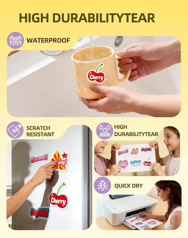 Alt view image 3 of 7 - 220 Sheets Premium Glossy Printable Vinyl Sticker Paper, 8.5x11" Thicker Glossy White Self-Adhesive Sticker Paper,Quick-Drying Waterproof &Tear-Resistant Removable for Inkjet & Laser Printers