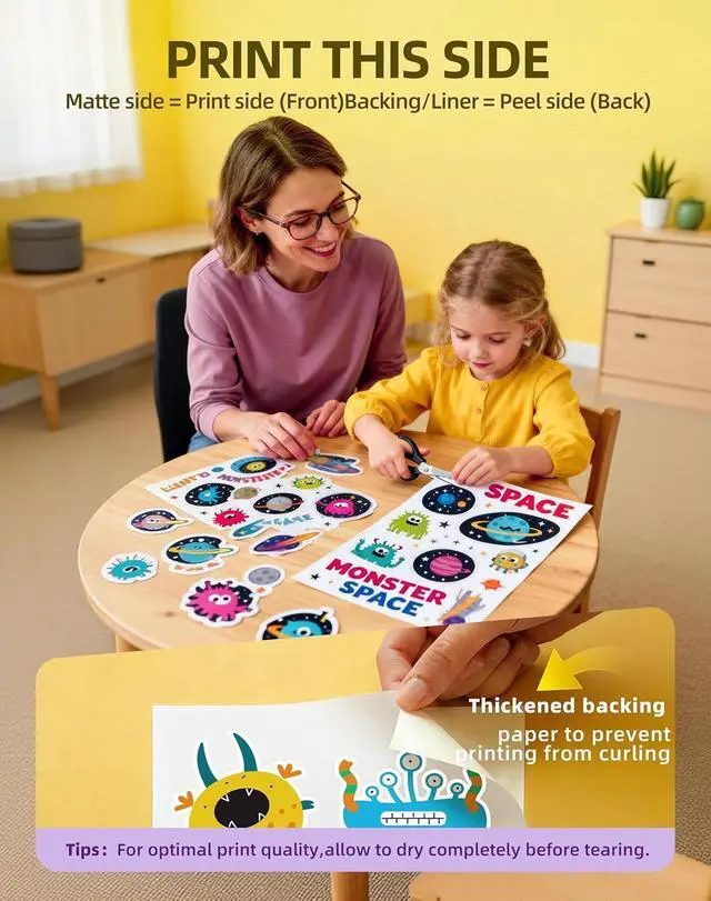 Alt view image 5 of 7 - 220 Sheets Premium Glossy Printable Vinyl Sticker Paper, 8.5x11" Thicker Glossy White Self-Adhesive Sticker Paper,Quick-Drying Waterproof &Tear-Resistant Removable for Inkjet & Laser Printers