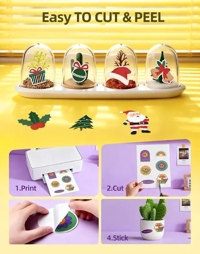 Alt view image 6 of 7 - 220 Sheets Premium Glossy Printable Vinyl Sticker Paper, 8.5x11" Thicker Glossy White Self-Adhesive Sticker Paper,Quick-Drying Waterproof &Tear-Resistant Removable for Inkjet & Laser Printers