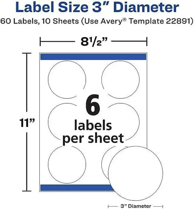 Alt view image 2 of 7 - Avery Glossy White Labels, Sure Feed Technology, 3" Round Labels, Print-to-The-Edge, Laser/Inkjet, 60 Total (22891)