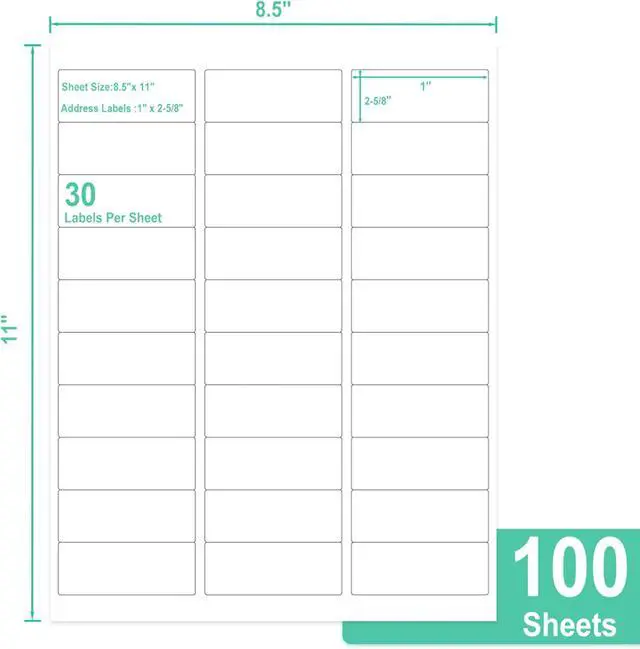 Alt view image 2 of 7 - L LIKED Printable Address Labels, 1" x 2-5/8", 3,000 Stickers, 30 per Sheet, Mailing Labels for Envelopes (100 Sheets)