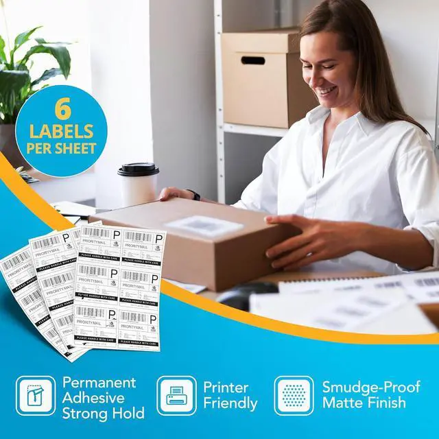 Alt view image 2 of 7 - Shop4Mailers 6-Up White Permanent Self Adhesive Shipping Labels 3 1/3 x 4 Easy Peel Stickers for Laser & Inkjet Printers - 500 Sheets - 3,000 Count Labels